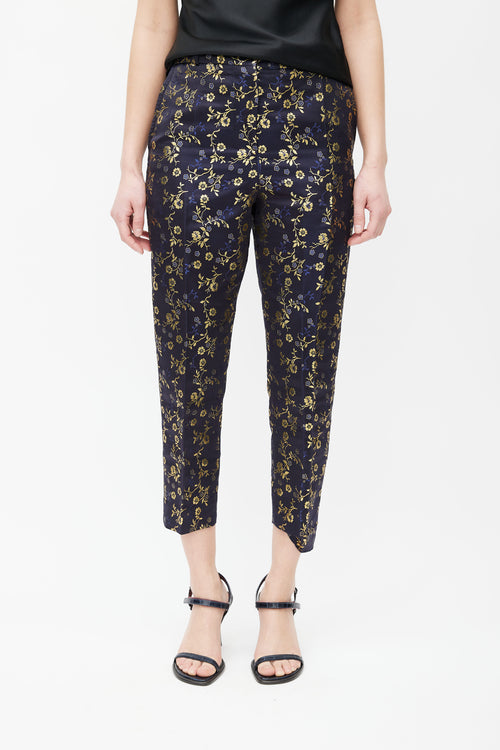 Marni Navy 
Gold-Tone Embroidered Floral Pant