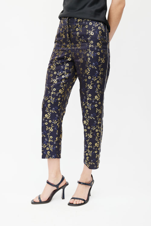 Marni Navy 
Gold-Tone Embroidered Floral Pant