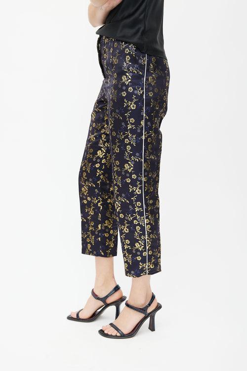 Marni Navy 
Gold-Tone Embroidered Floral Pant