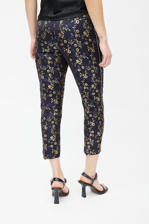 Marni Navy 
Gold-Tone Embroidered Floral Pant