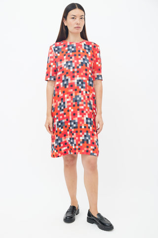 Marni Red Multicolour Geometric Shift Dress