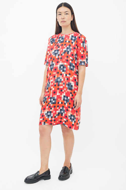 Marni Red Multicolour Geometric Shift Dress