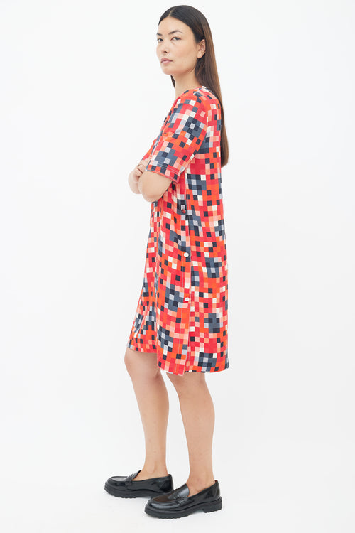 Marni Red Multicolour Geometric Shift Dress