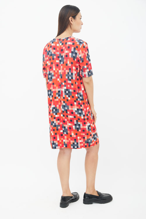 Marni Red Multicolour Geometric Shift Dress