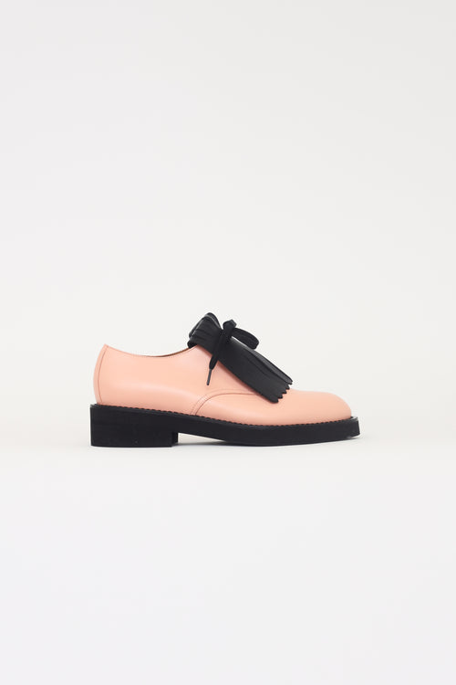 Marni Pink 
Black Leather Fringe Oxfords