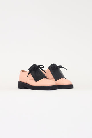 Marni Pink 
Black Leather Fringe Oxfords