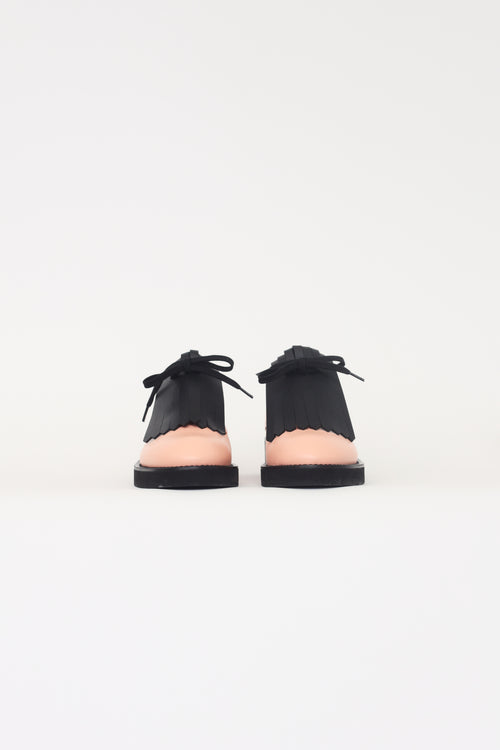 Marni Pink 
Black Leather Fringe Oxfords