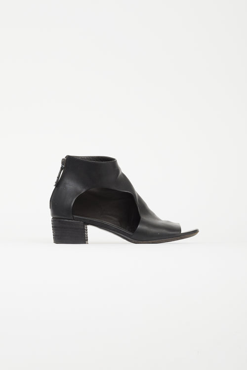 Marsell Black Leather Peep Toe Heeled Boot