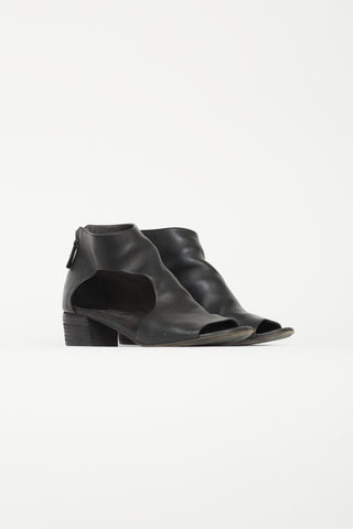 Marsell Black Leather Peep Toe Heeled Boot