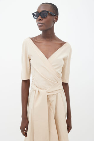 Max Mara Beige Silk Blend Wrap Midi Dress