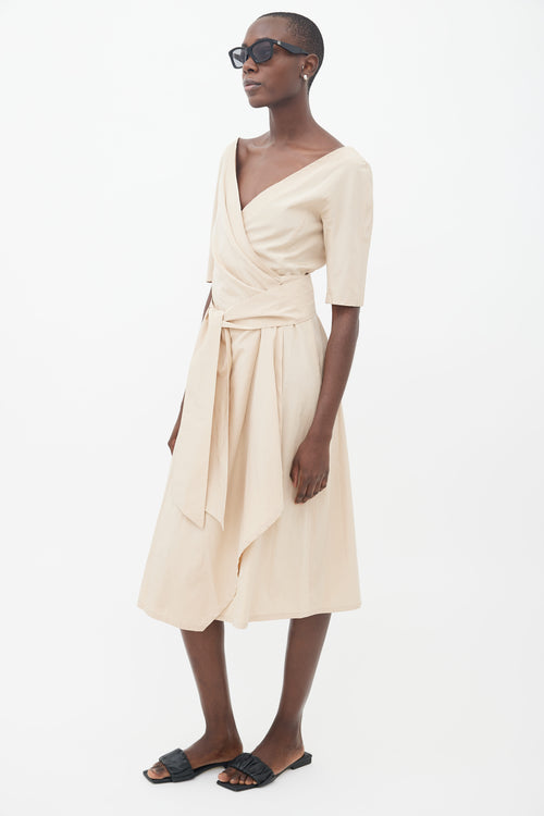 Max Mara Beige Silk Blend Wrap Midi Dress