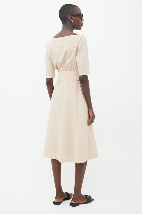 Max Mara Beige Silk Blend Wrap Midi Dress