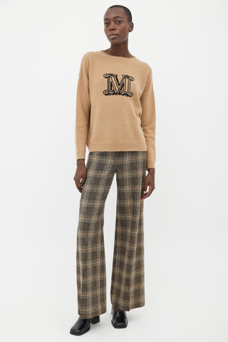 Max Mara Brown Knit Black Logo Sweater