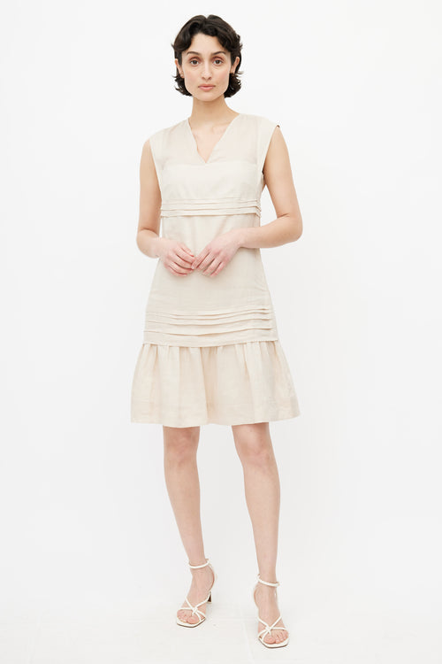 Max Mara Beige V-Neck Pleated Dress