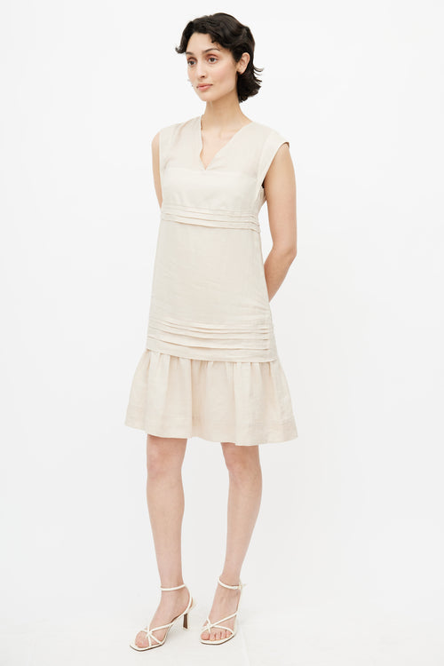 Max Mara Beige V-Neck Pleated Dress