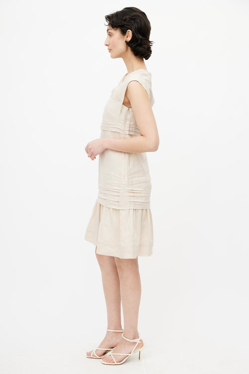 Max Mara Beige V-Neck Pleated Dress