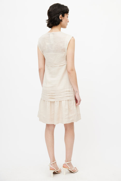 Max Mara Beige V-Neck Pleated Dress