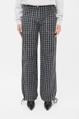 Max Mara Black 
White Plaid Straight Leg Trouser