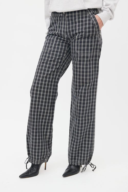 Max Mara Black 
White Plaid Straight Leg Trouser