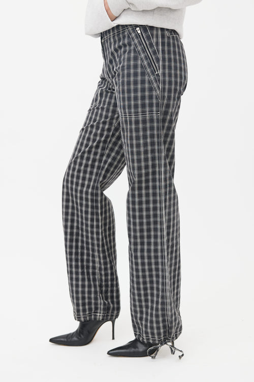 Max Mara Black 
White Plaid Straight Leg Trouser