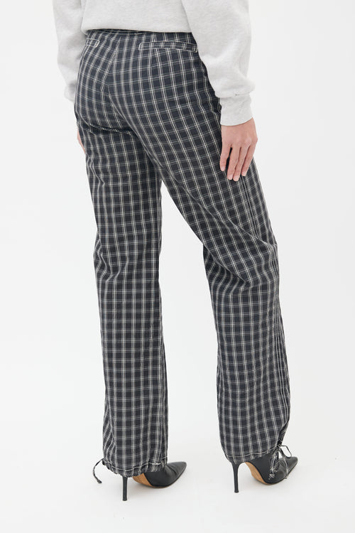 Max Mara Black 
White Plaid Straight Leg Trouser