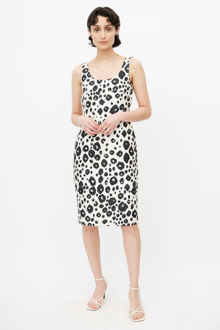 Max Mara Black 
White Print Midi Dress