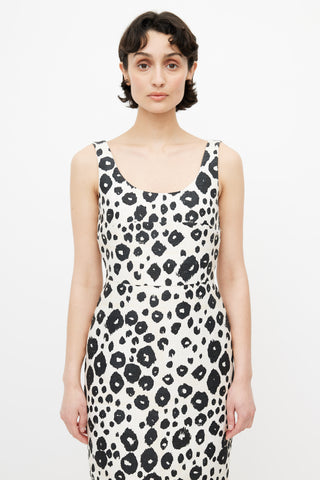 Max Mara Black 
White Print Midi Dress