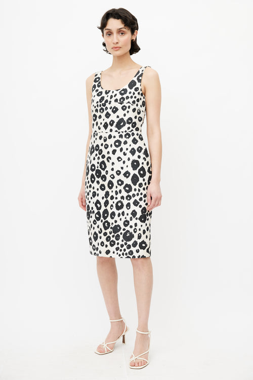 Max Mara Black 
White Print Midi Dress