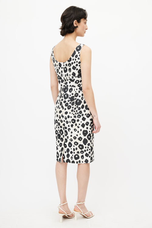 Max Mara Black 
White Print Midi Dress