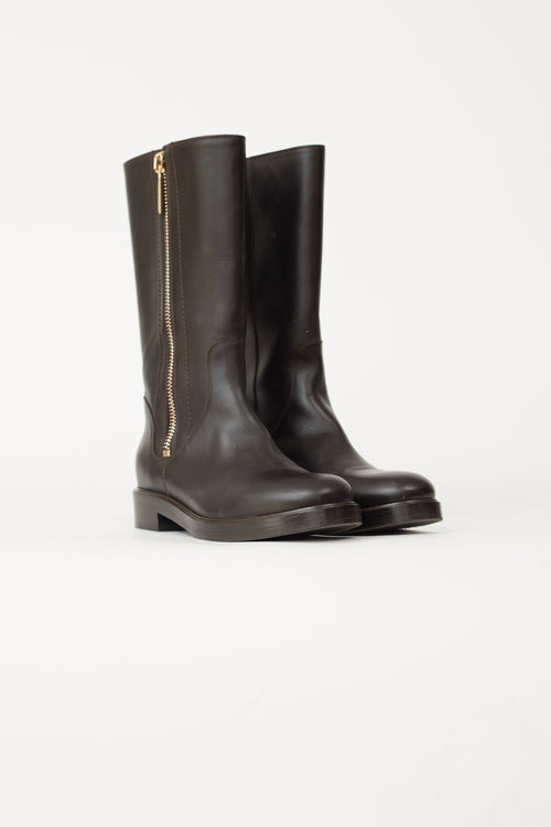 Max Mara Dark Brown Leather Zipped Boot