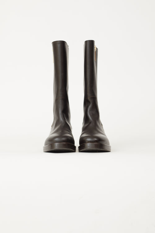 Max Mara Dark Brown Leather Zipped Boot