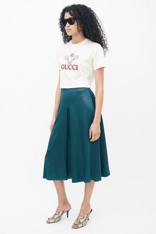 Max Mara Green Satin A-Line Skirt