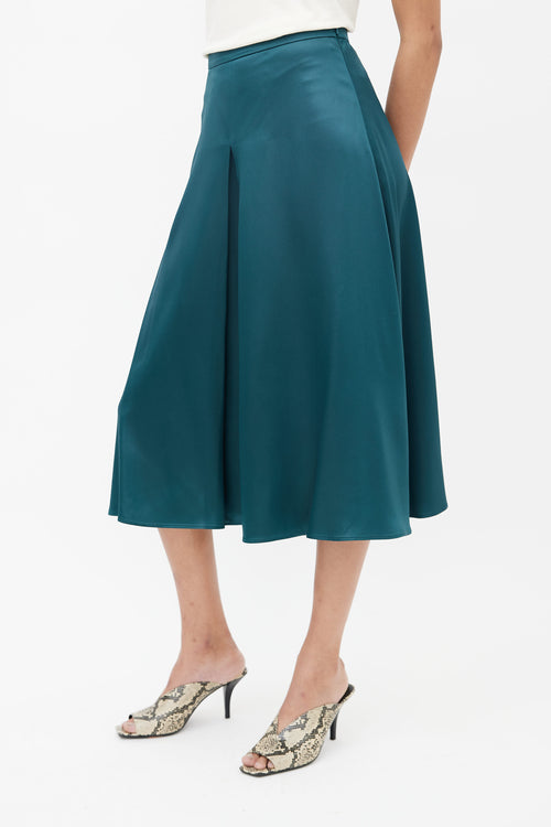 Max Mara Green Satin A-Line Skirt