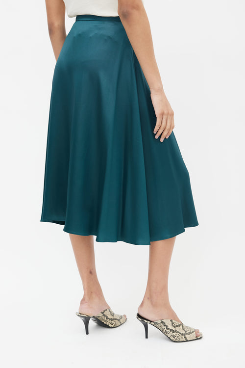 Max Mara Green Satin A-Line Skirt