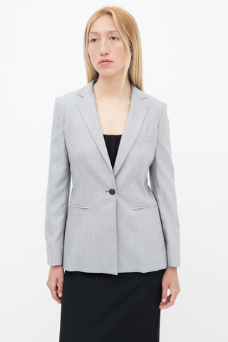 Grey Wool Blend One Button Blazer