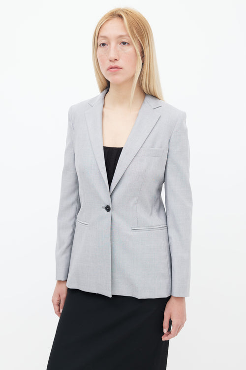 Grey Wool Blend One Button Blazer