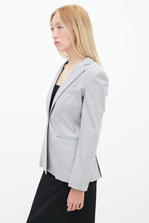 Grey Wool Blend One Button Blazer