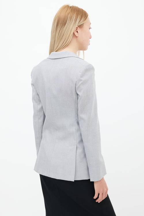 Grey Wool Blend One Button Blazer