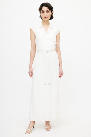 Max Mara White Linen Wrap Belted Dress