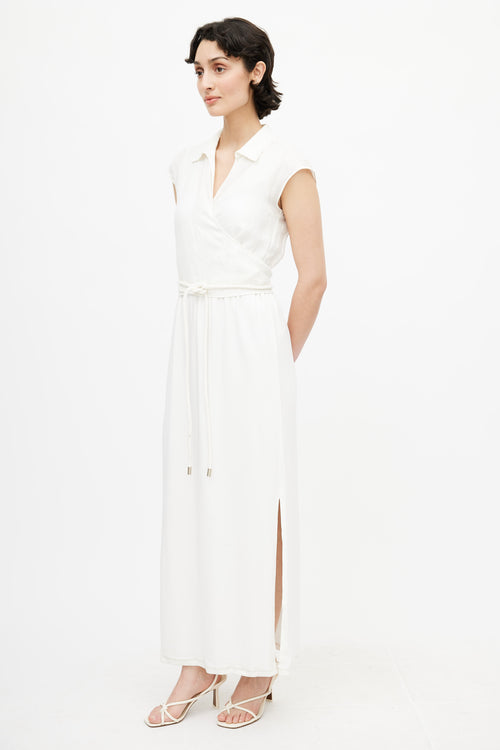 Max Mara White Linen Wrap Belted Dress