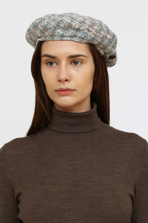 Maison Michel Blue 
White Tweed Beret