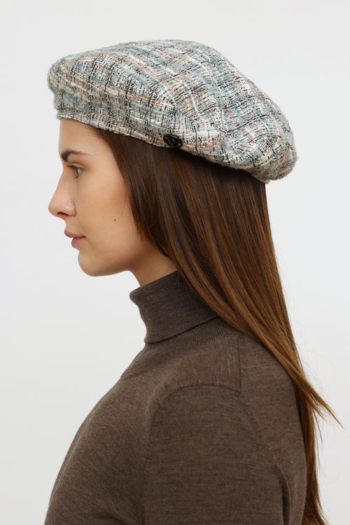 Maison Michel Blue 
White Tweed Beret