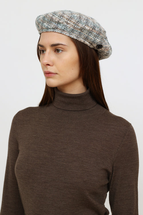 Maison Michel Blue 
White Tweed Beret