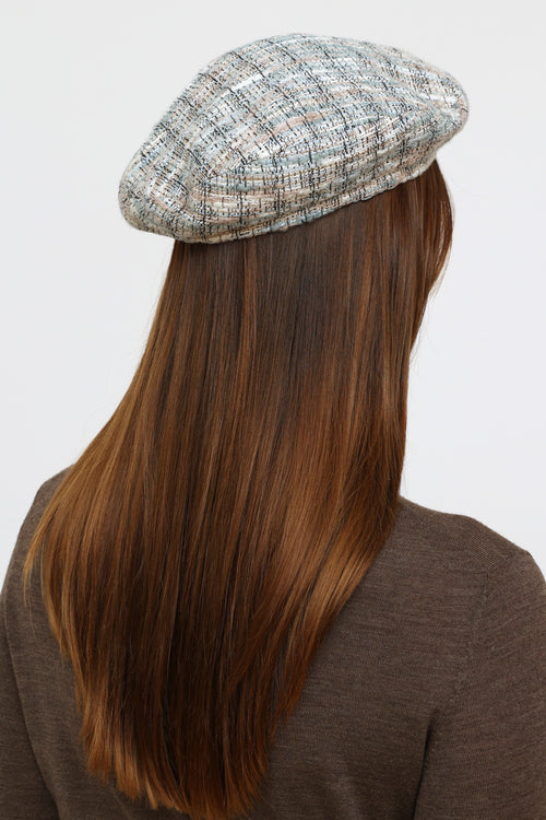 Maison Michel Blue 
White Tweed Beret