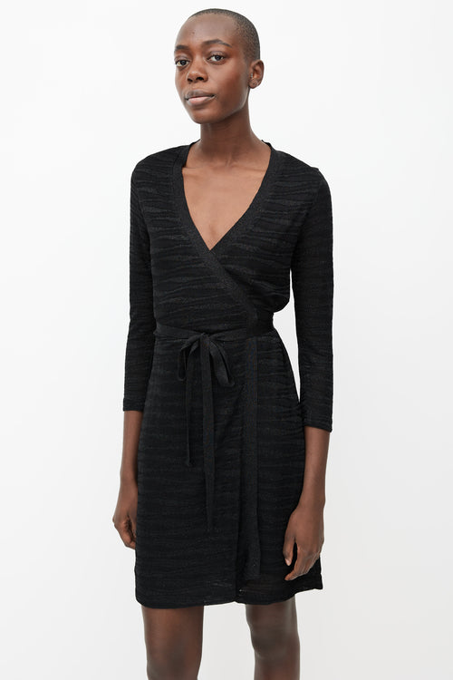 Missoni Black Knit Sparkle Stripe Wrap Dress