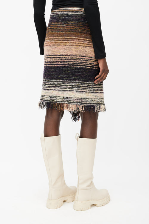 Missoni Brown, Black 
Pink Wool Knit Stripe Fringed Skirt