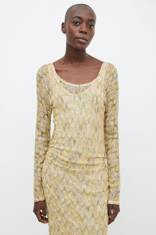 Missoni Yellow, Green 
Beige Knit Slip Dress