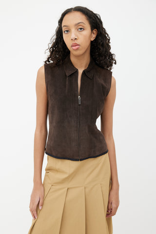 Miu Miu Brown Suede 
Mesh Vest