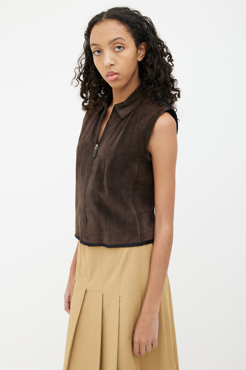 Miu Miu Brown Suede 
Mesh Vest