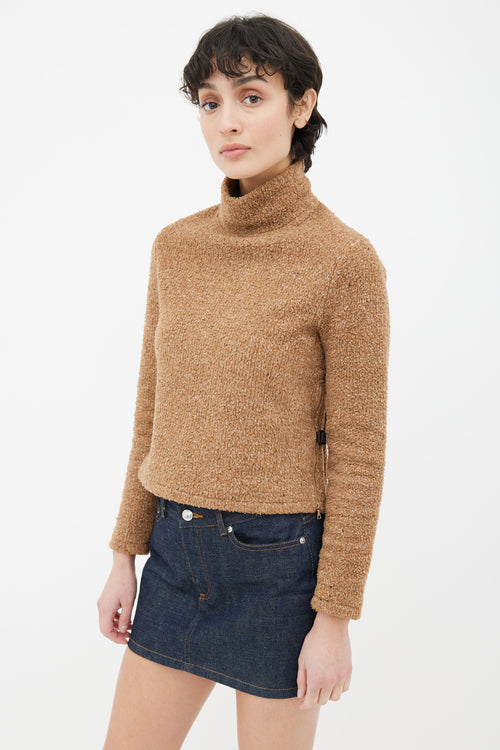 Miu Miu Brown 
Green Panelled Buckle Turtleneck